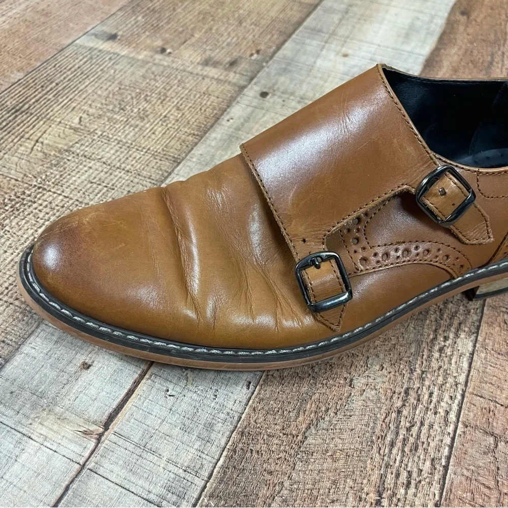 Bar III Men's 8.5 Jesse Leather Monk-Strap Oxfords Cognac Double Buckle Retro
